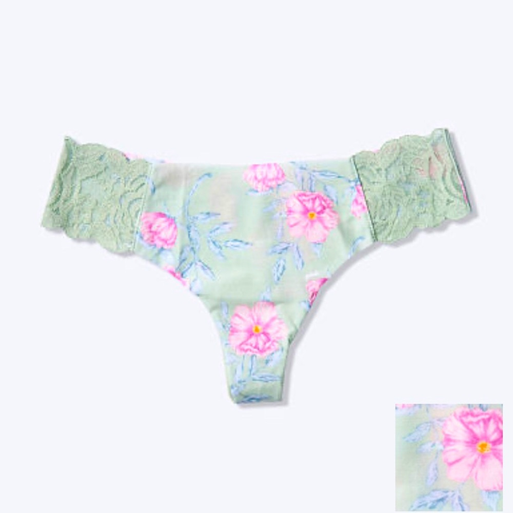 Pink Victoria Secret Lace Trim No Show Thong